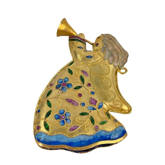Vintage Enamel Cloisonné Angel Christmas Ornament Handcrafted Gold-Tone Floral D - Picture 4 of 9